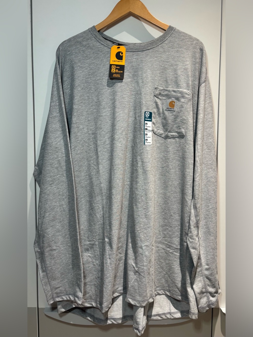 NWT Carhartt Force Relaxed Fit Men’s Long-Sleeve Pocket T-Shirt Gray - 2XL Tall